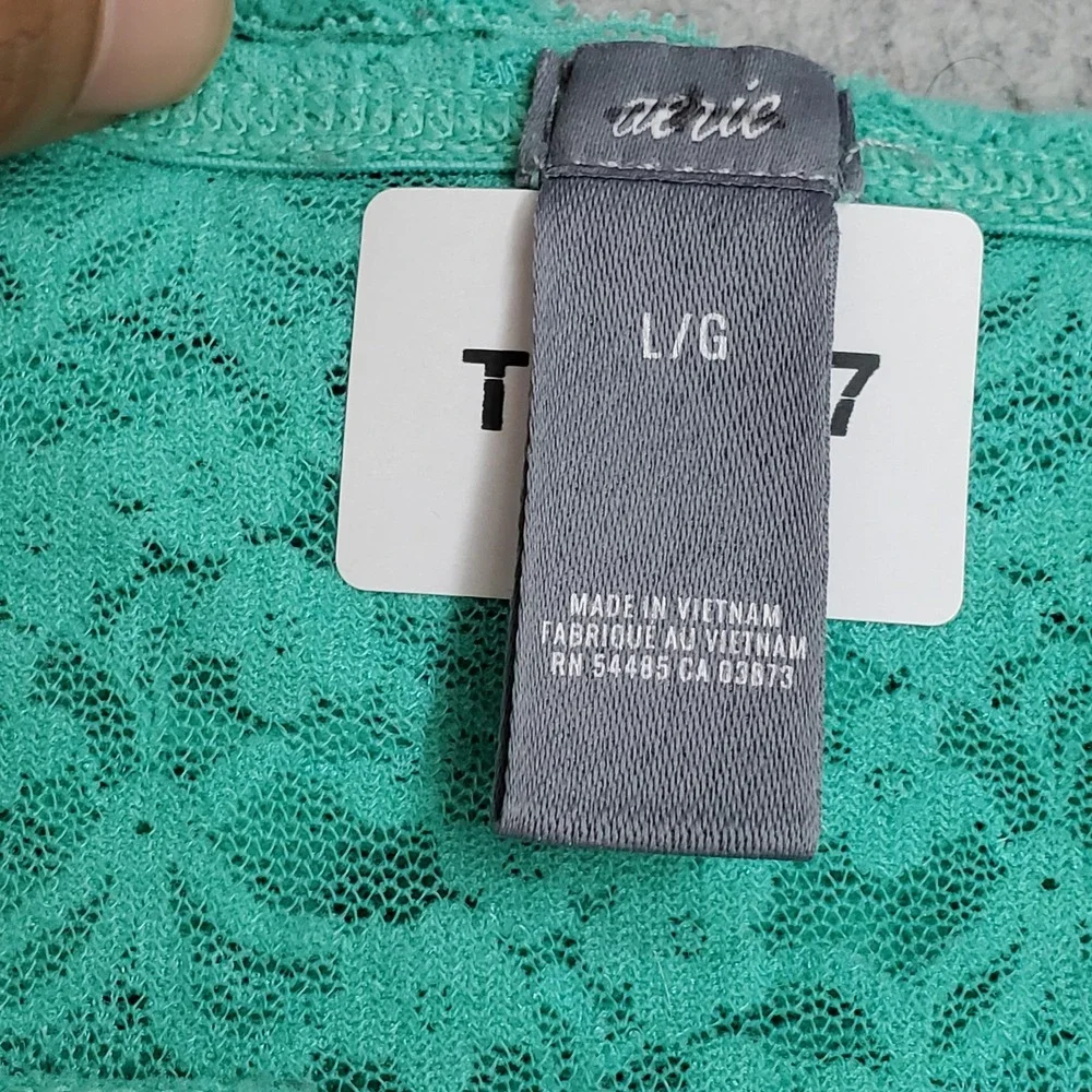Aerie Women Bra Large Green Floral Bandeau Wireless Lace Strapless